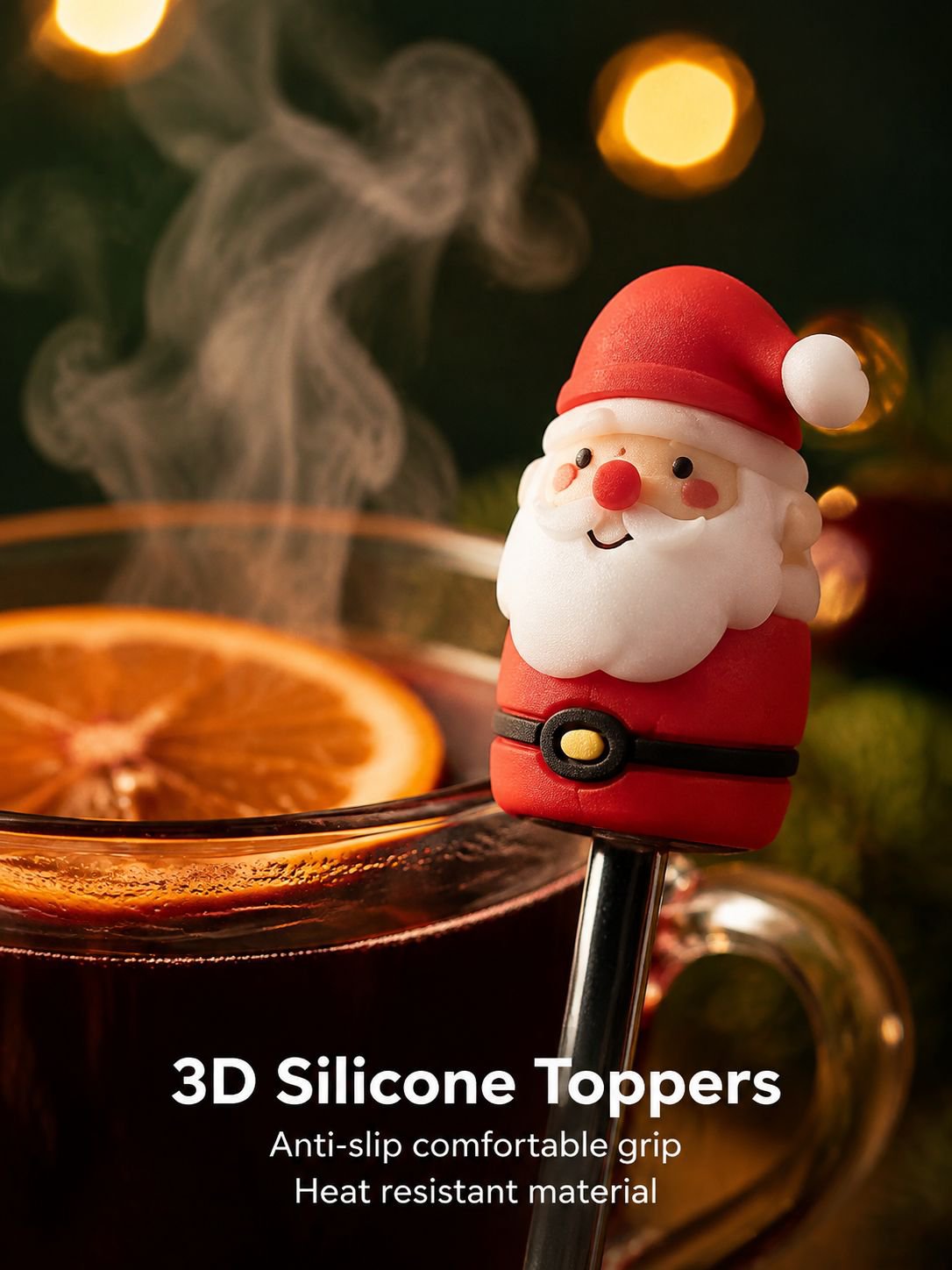 Kids using cartoon Christmas spoons at holiday dinner