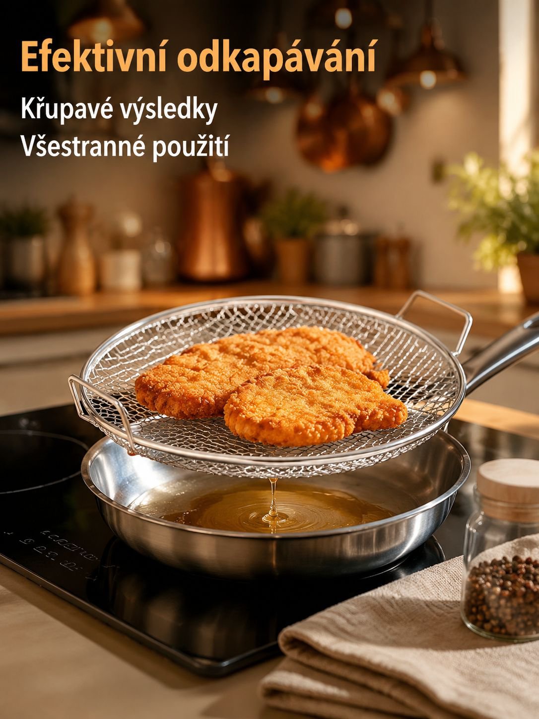 Nerezové dvouuché síto na olej s odkapáváním a regulací