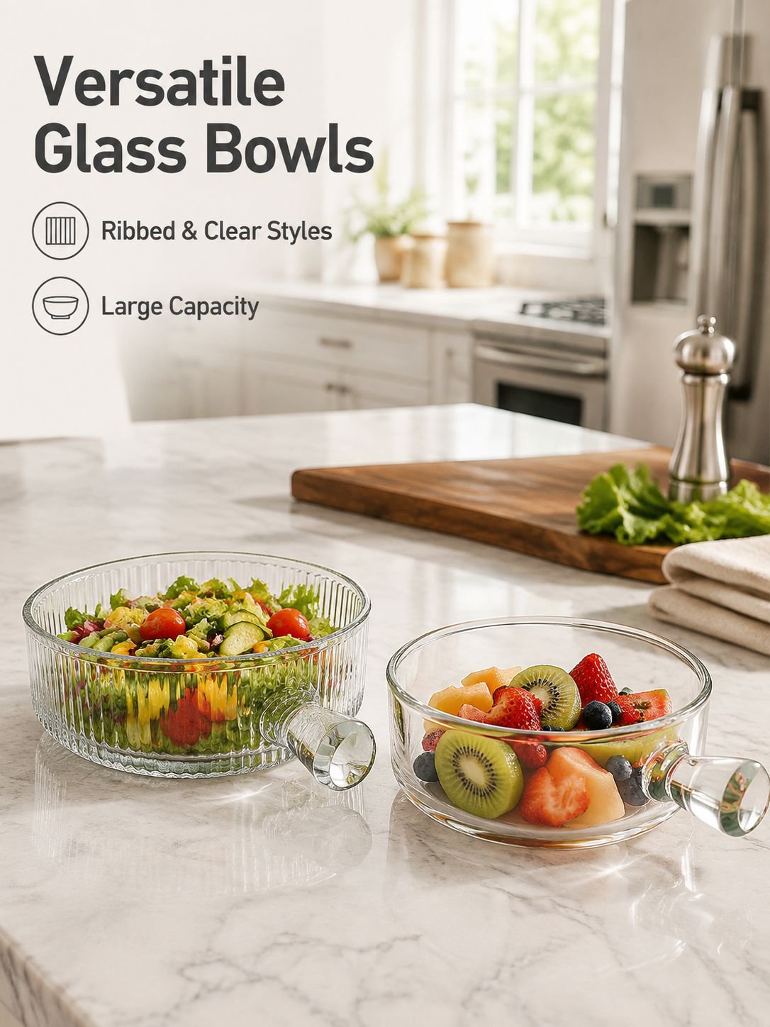 Home Glass Handle Salad Bowl
