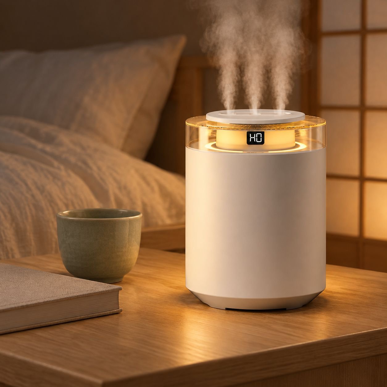 充電式大容量ミニ加湿器｜3段階ミスト｜静音ナイトライト付き｜寝室・デスクに最適