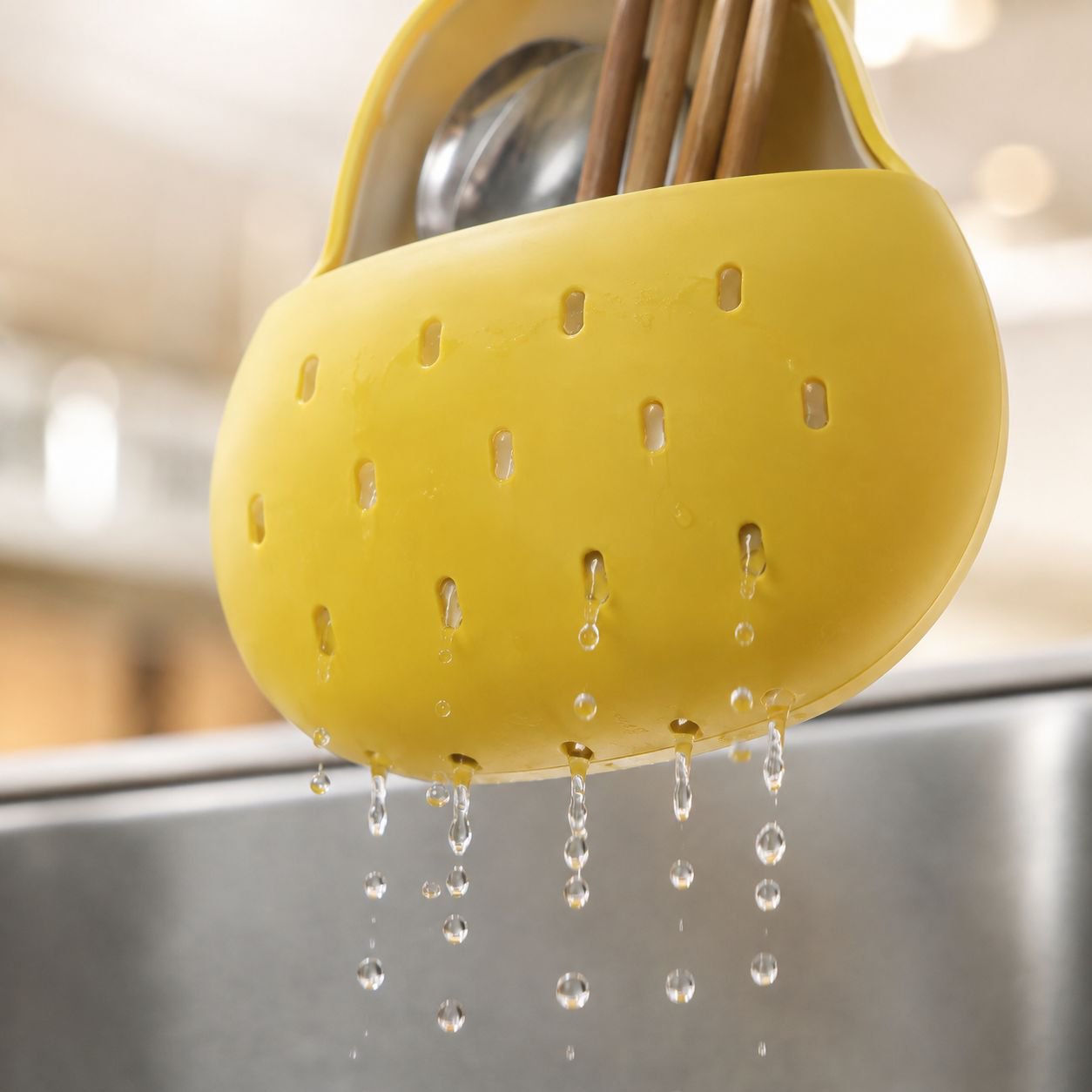 Magnetic chopstick holder with drain basket for utensils and cutlery