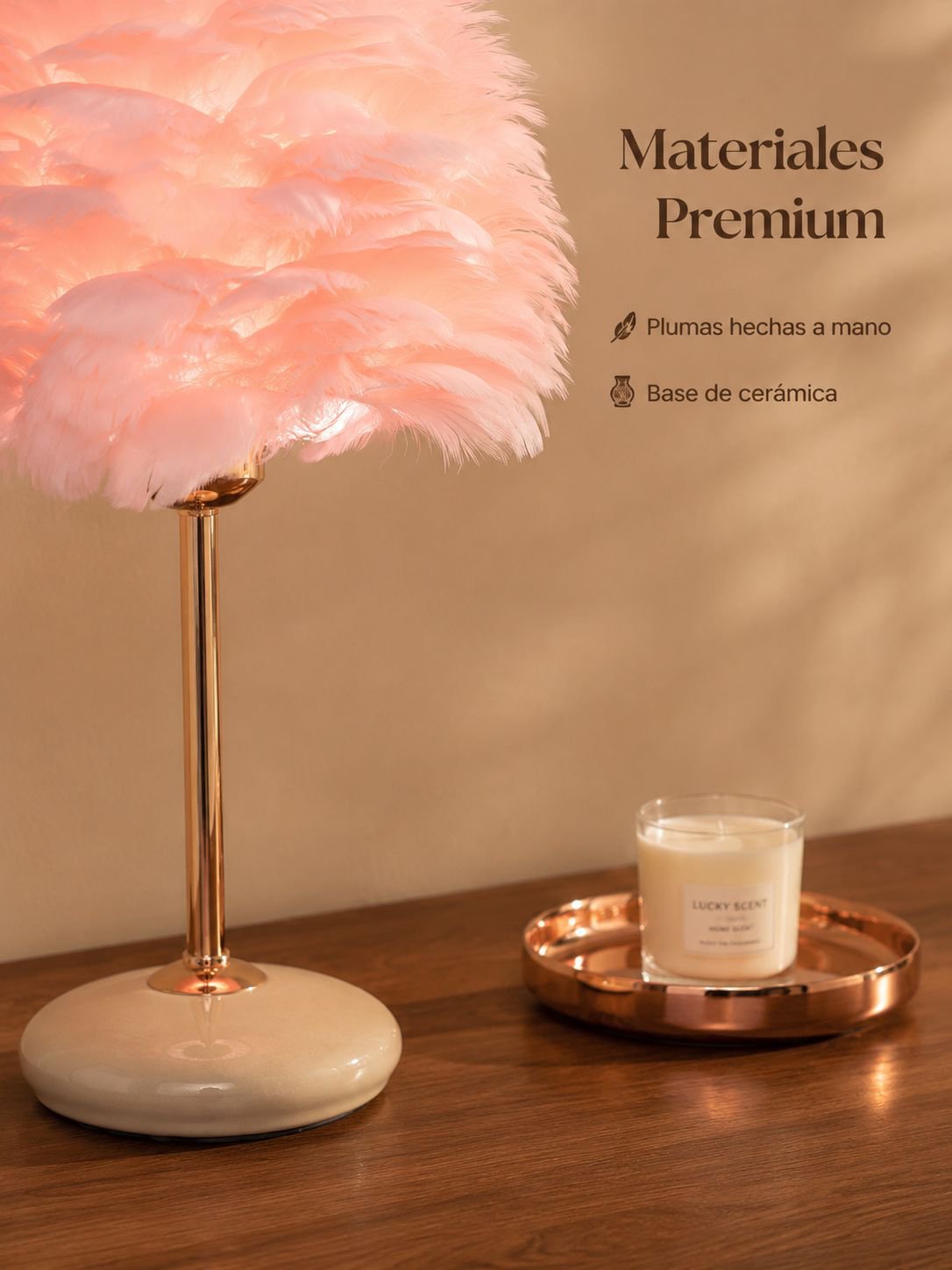 Lámpara de mesa decorativa de plumas