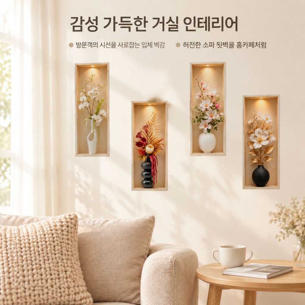 거실 장식용 3D 입체 포토 프레임 벽스티커 3종 세트