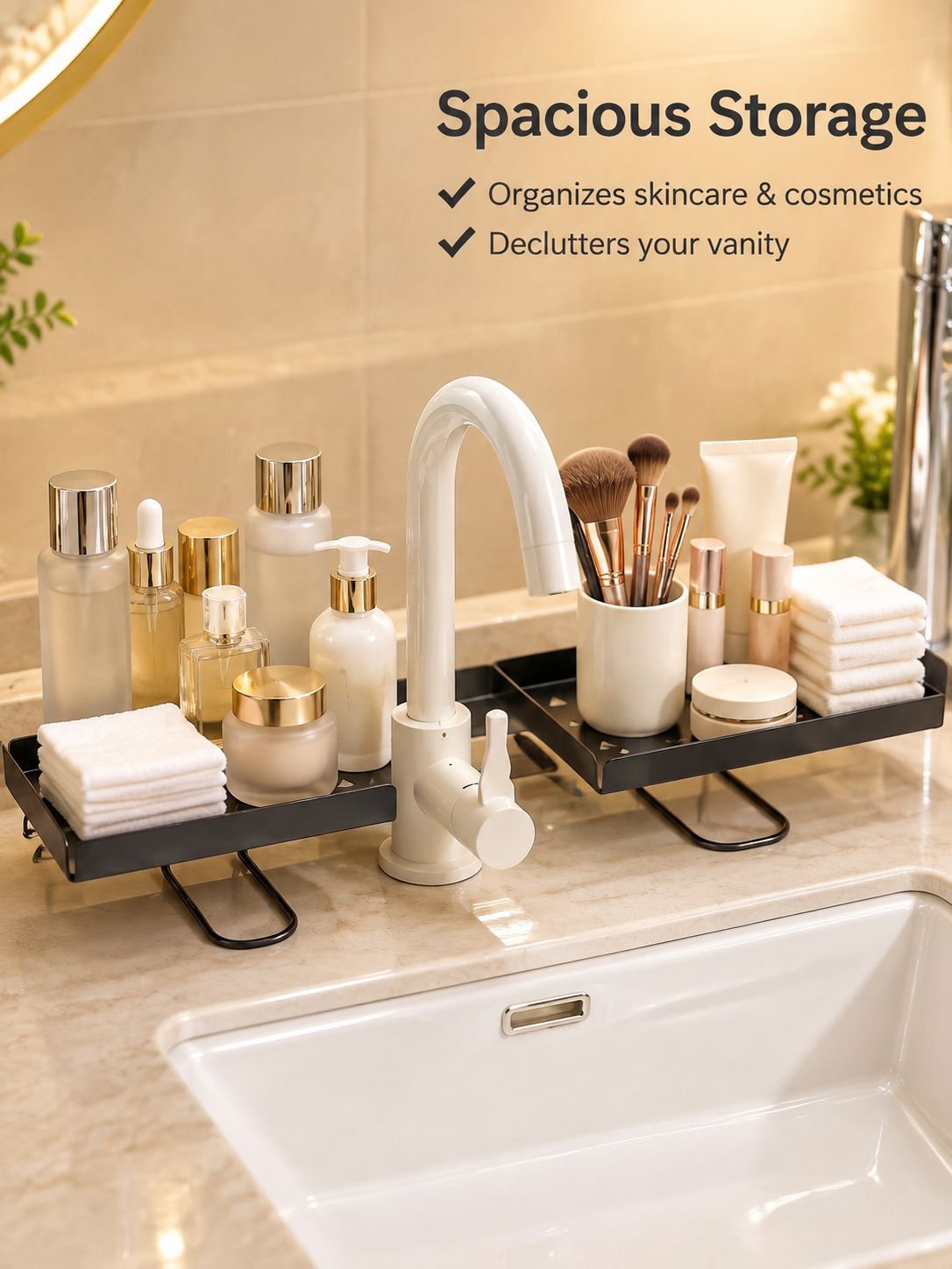 Multi-functional Bathroom Countertop Organizer with Mirror