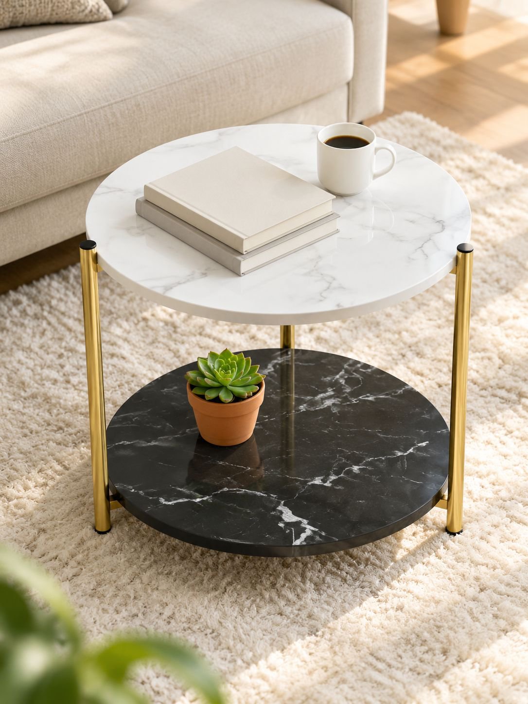 Sofá minimalista, mesa de centro para sala de estar