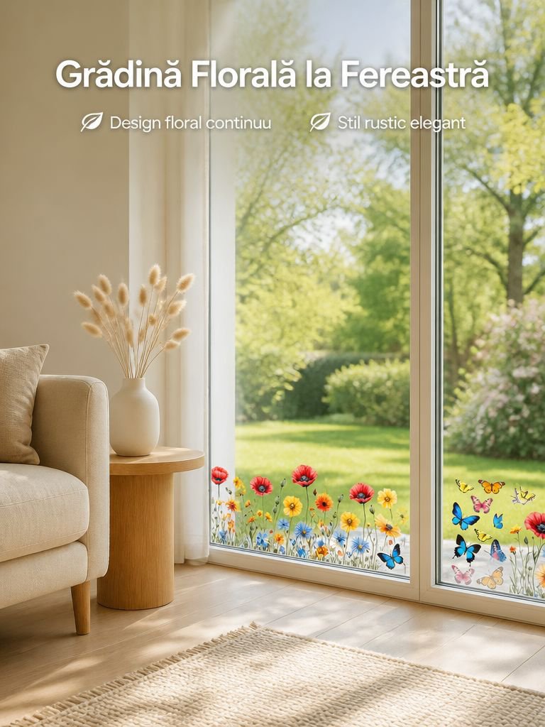 Autocolant autoadeziv transparent pentru sticlă cu model floral