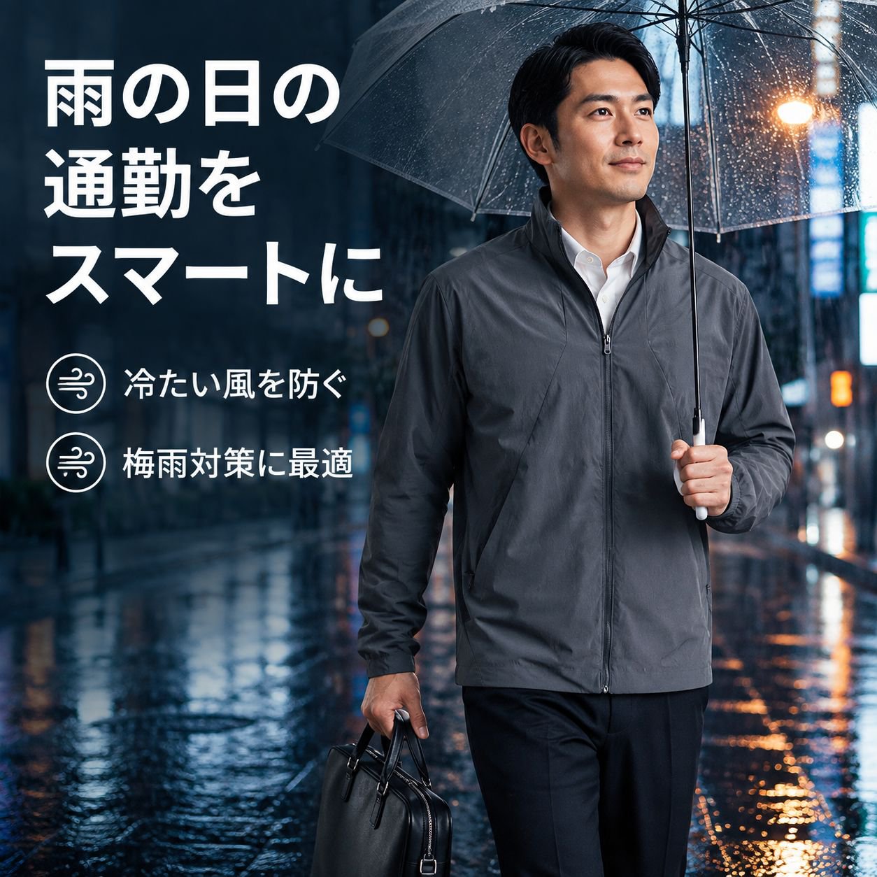 ビジネス通勤用薄手防風防水ジャケット