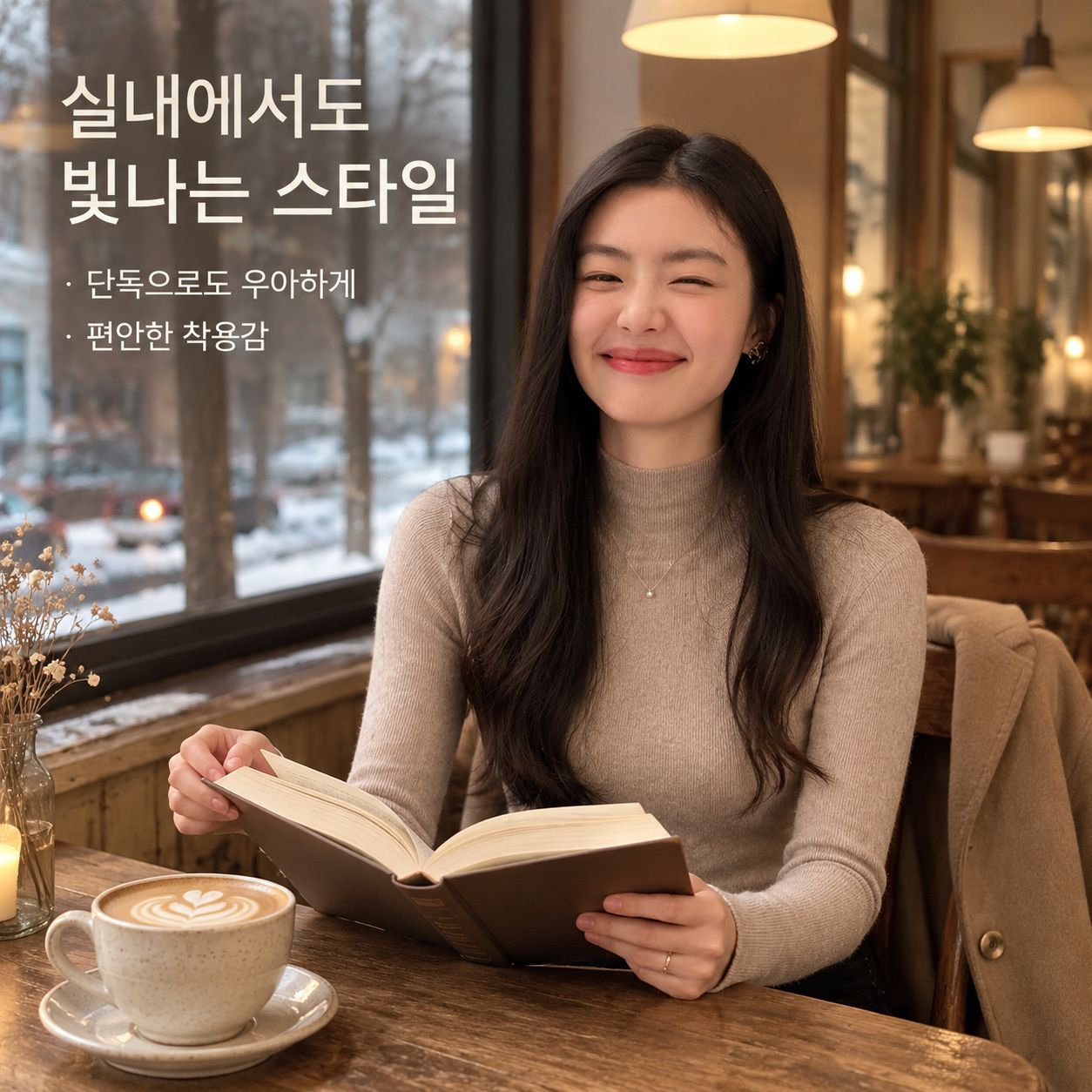 여성용 하이넥 니트 긴팔 스웨터