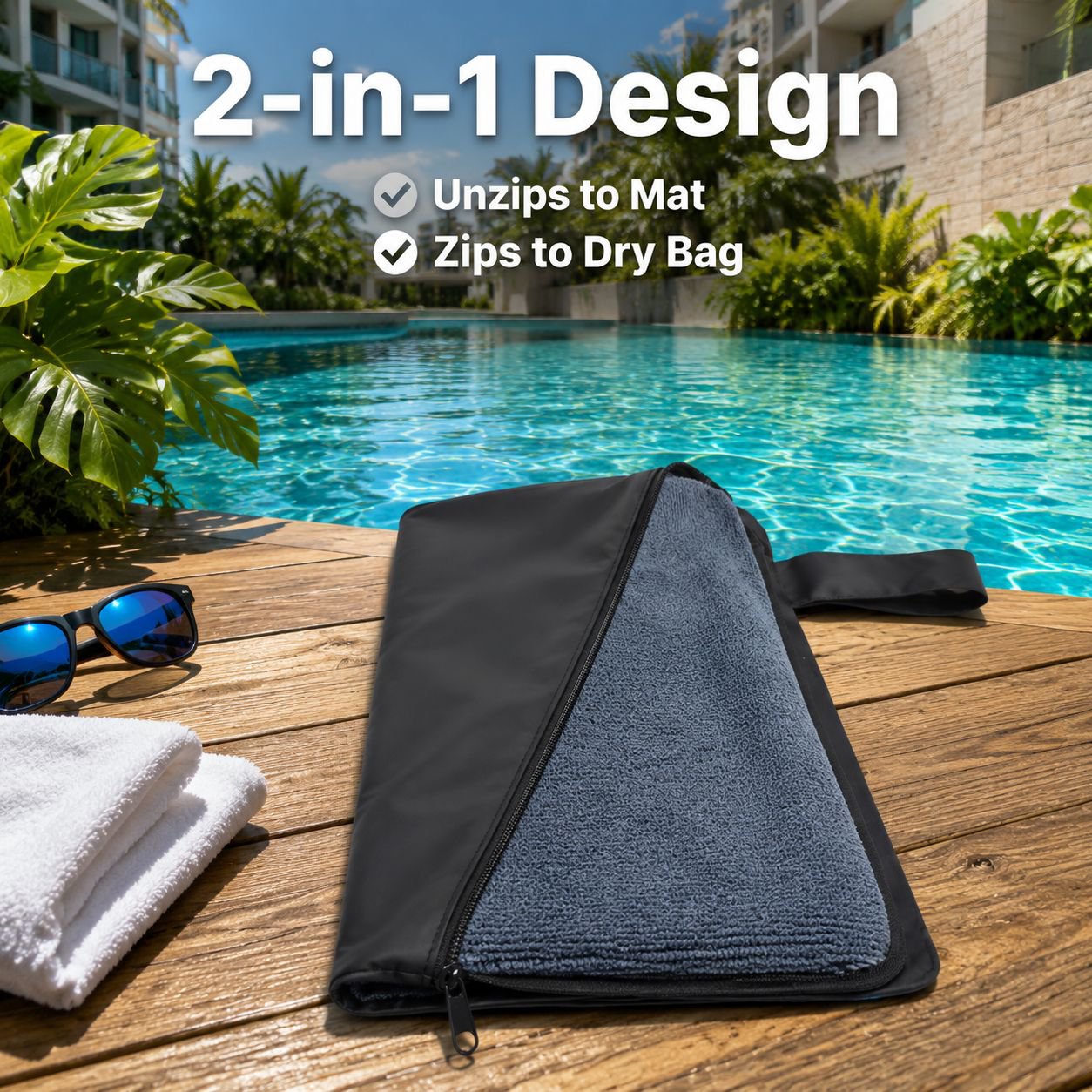 Multi-Purpose Absorbent Towel Changing Pad Waterproof Bag for Wet Swimwear Storage
