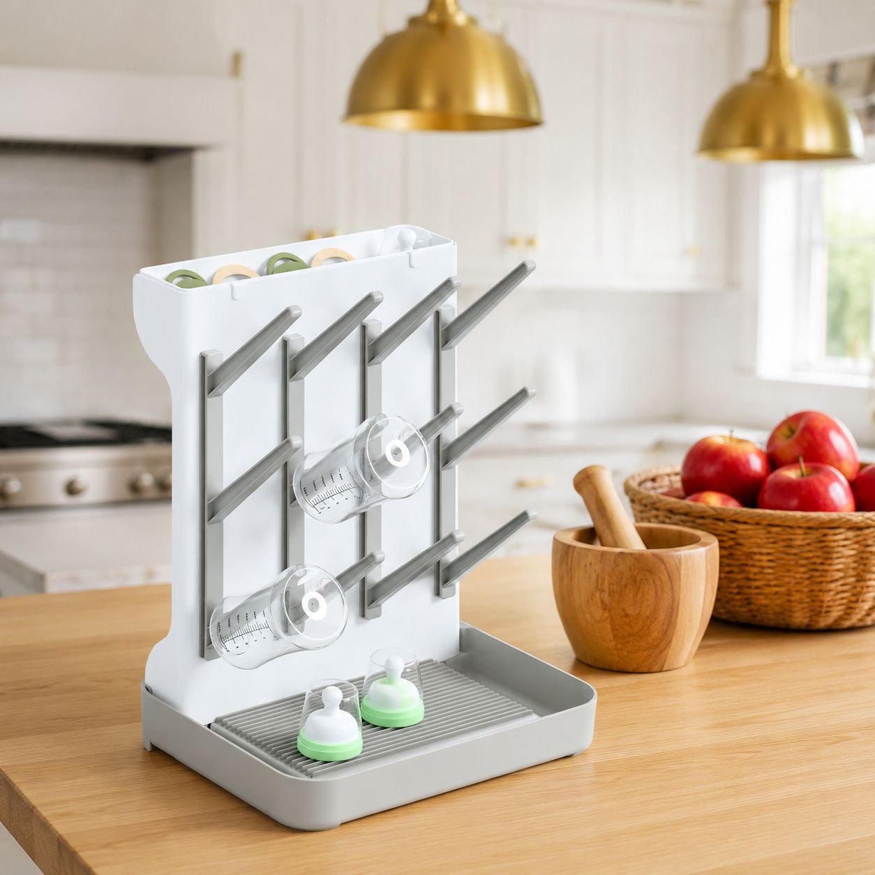 Filter Drying Stand holding multiple baby bottles