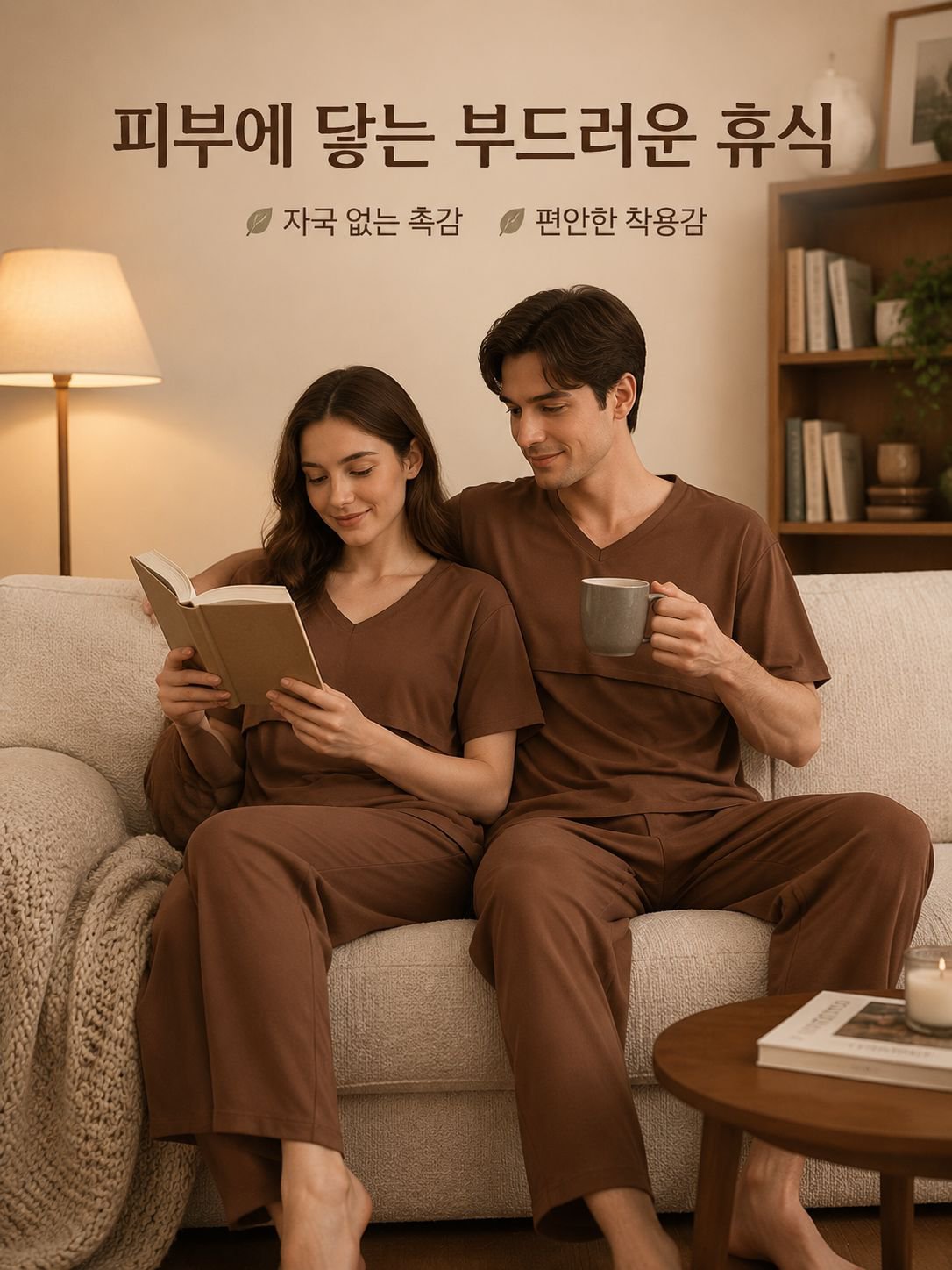 여성 브라 패드 내장 커플 파자마, 여름 반팔 루즈핏 외출 세트