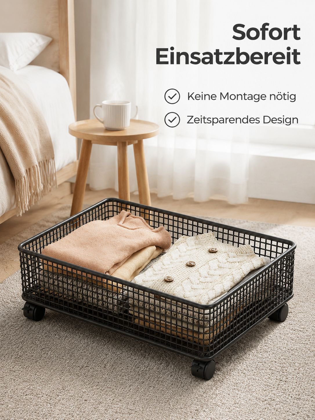 Schiebbarer Aufbewahrungsbehälter mit Rollen für unter das Metallbett