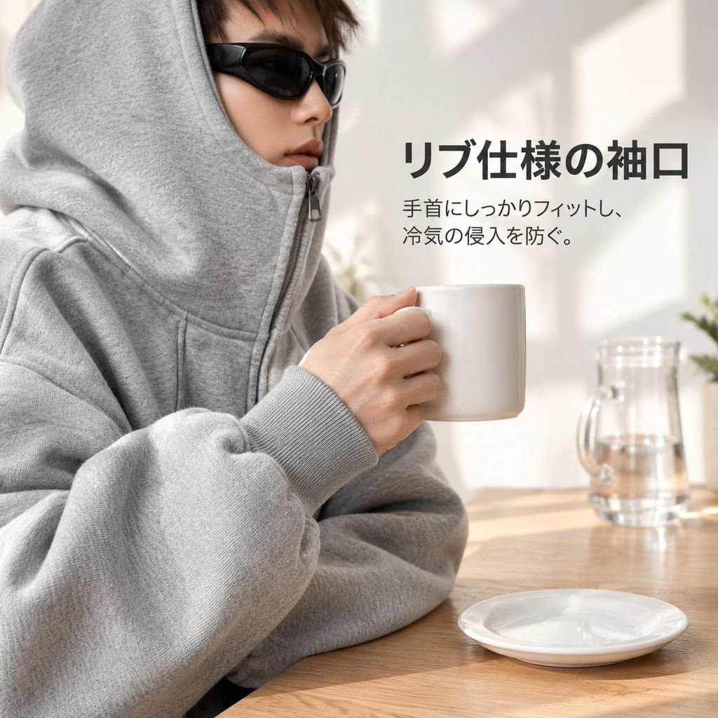 ハイストリートデザイン 切替フード付きスウェット メンズ 冬 裏起毛 ゆったりトレンドアウター