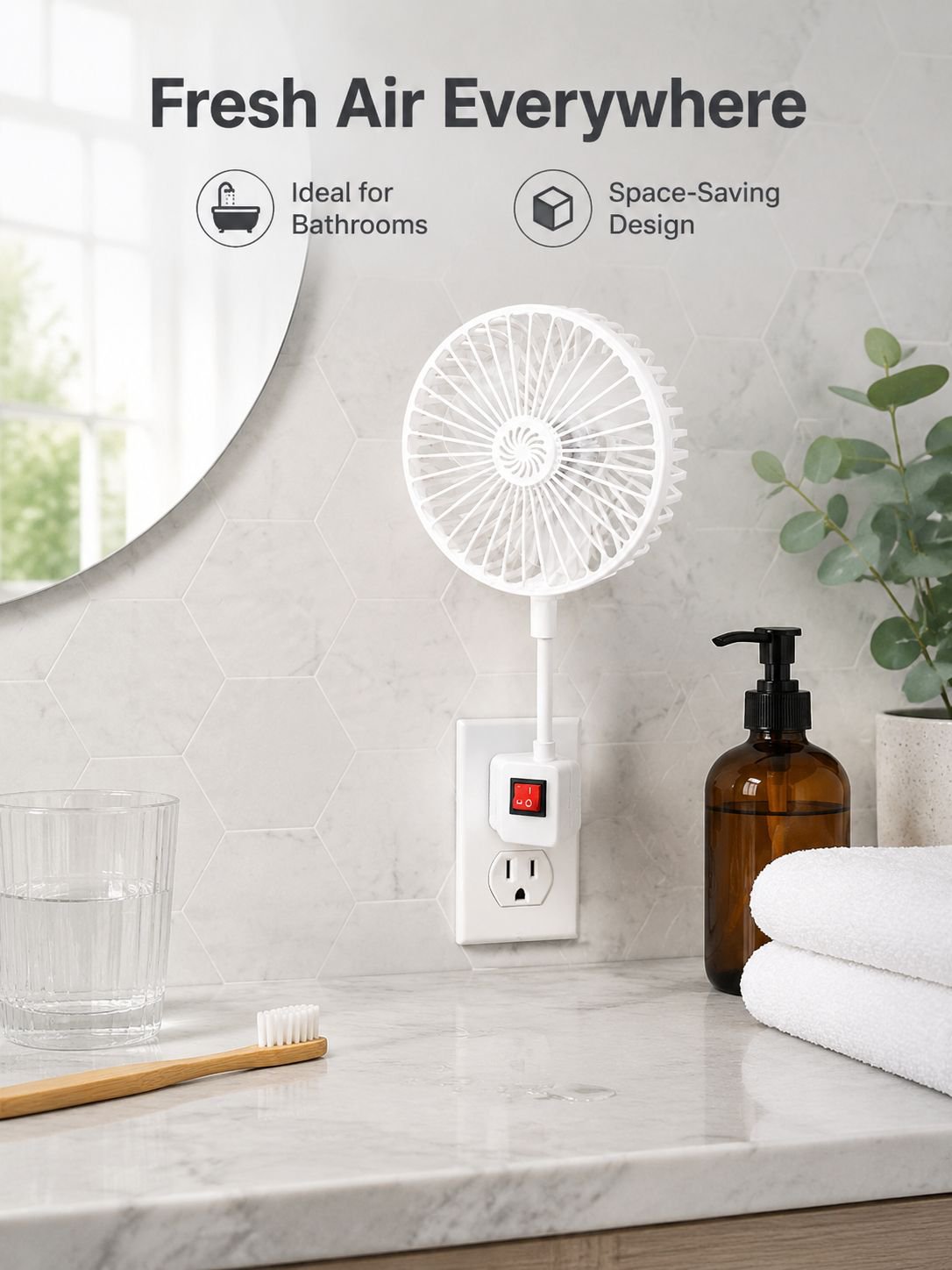 Aroma diffuser fan, quiet and powerful, universal three-prong plug, all-in-one small fan for kitchen