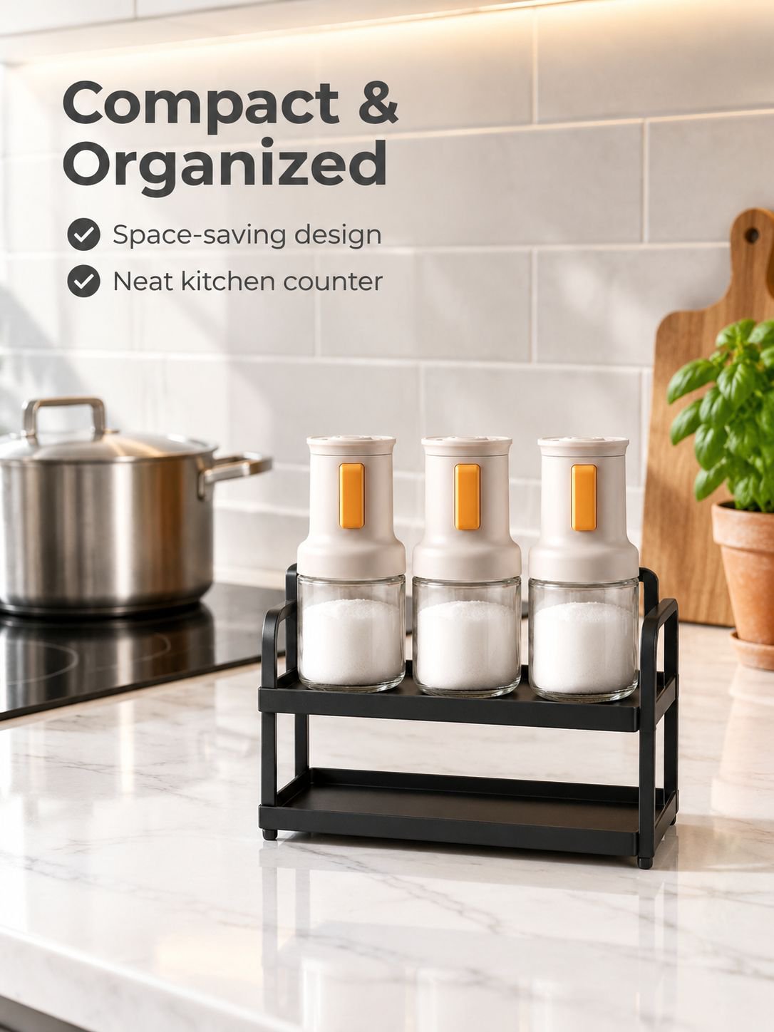 Compact moisture proof kitchen seasoning bottle with convenient press mechanism