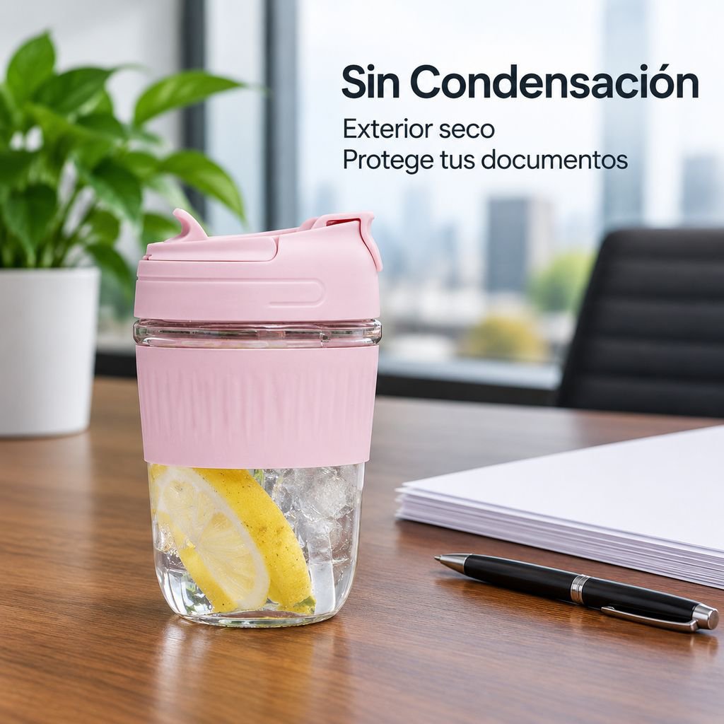 Vaso de Vidrio con Pajita Doble Bebida Gran Capacidad Hogar y Oficina