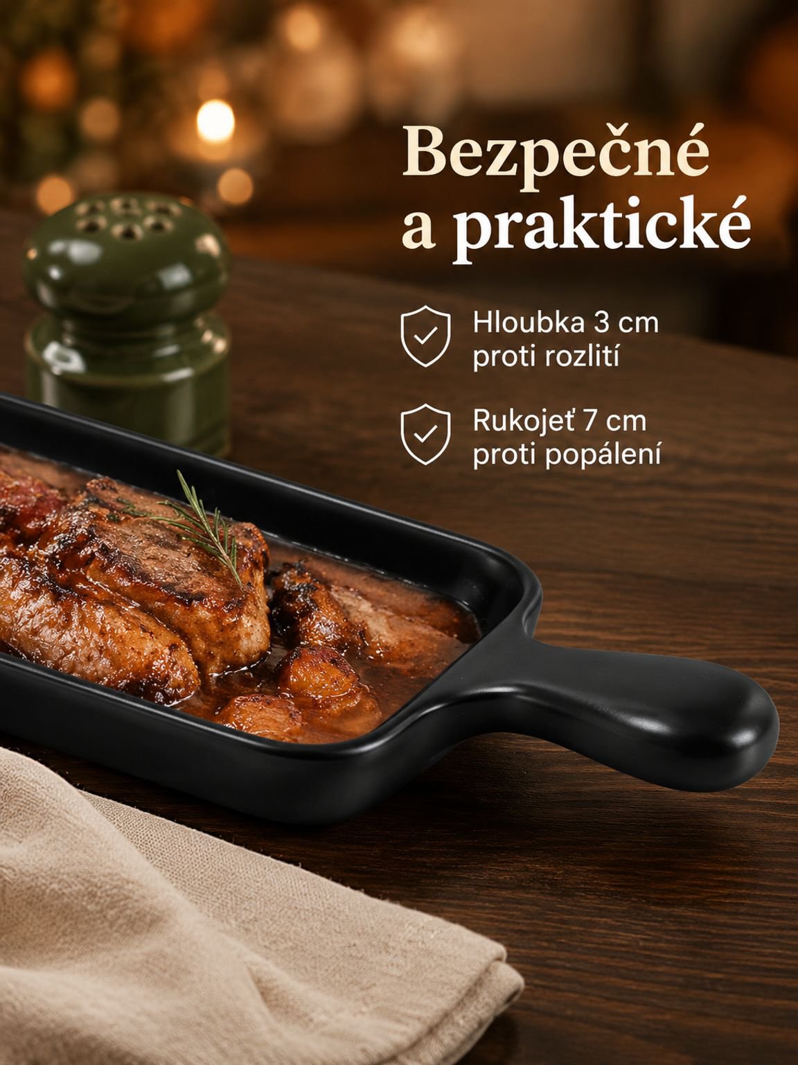 Obdélníkový pekáč s jednou rukojetí