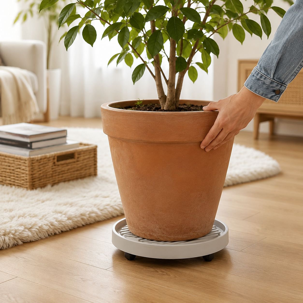 Round Rolling Plant Pot Stand with Silent Non-slip Mat, Ventilated Base for Indoor/Outdoor Use