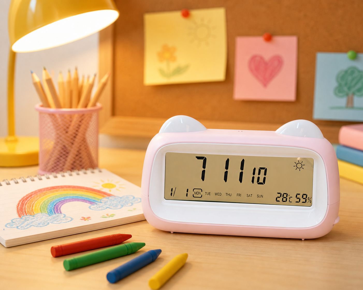 Rechargeable kids alarm clock with cat design