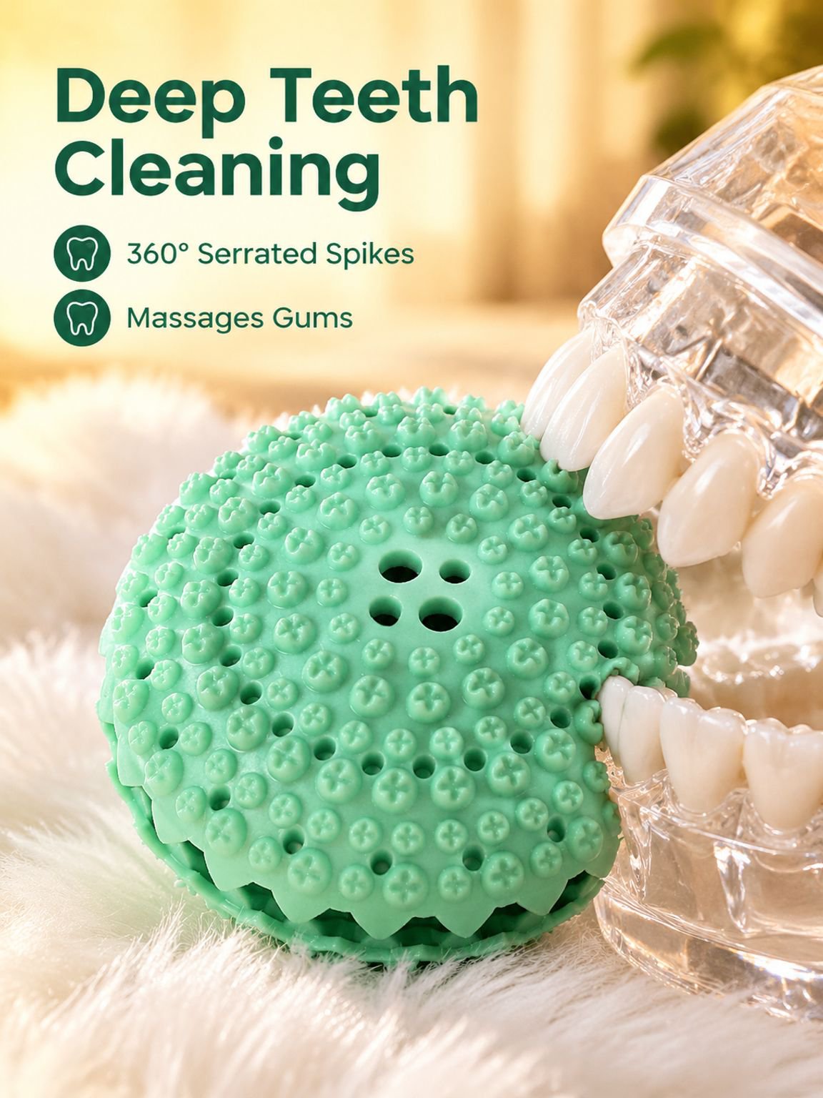 Pet treat-dispensing ball teeth-cleaning toy