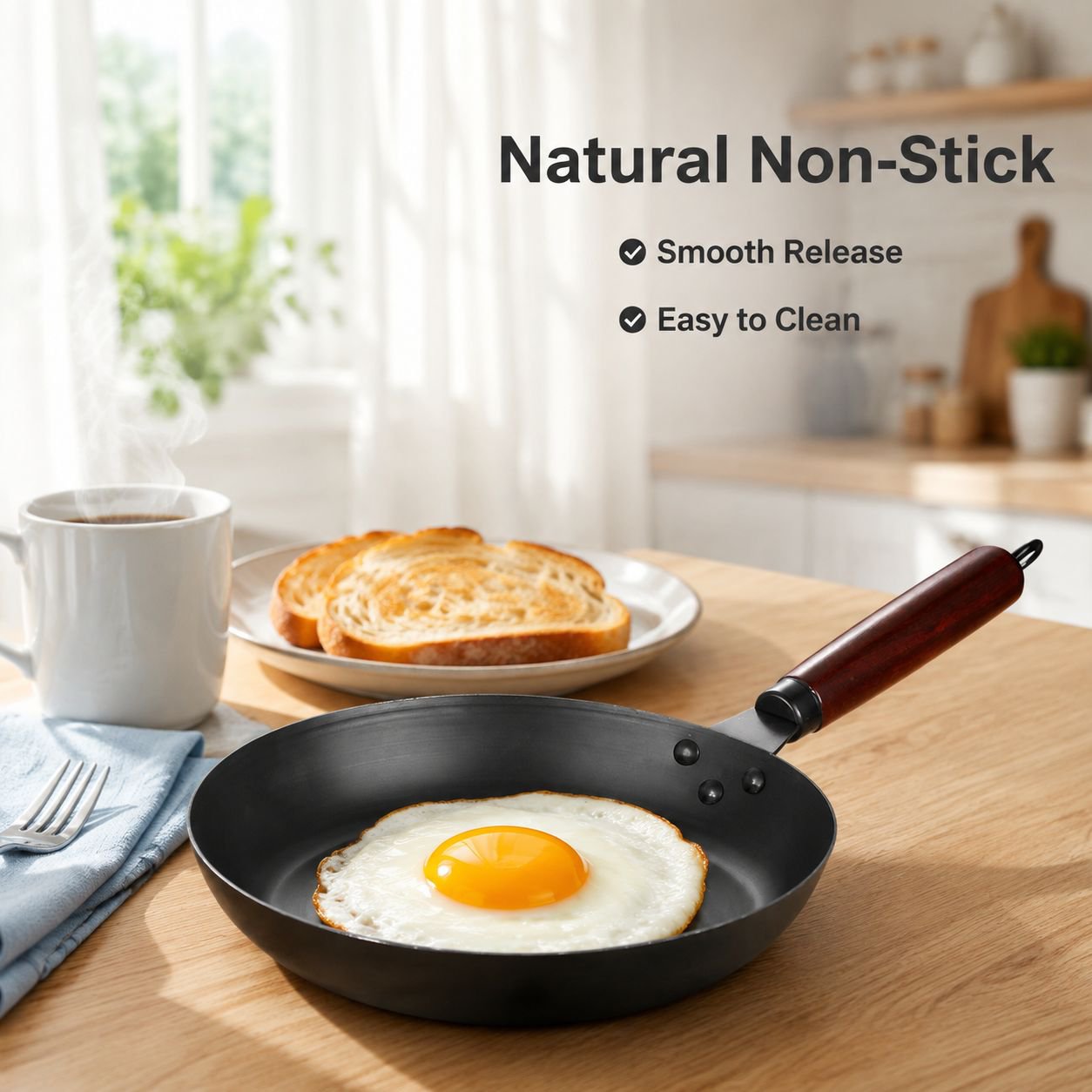 Uncoated Black Steel Household Frying Pan Multifunctional for Eggs and Pancakes