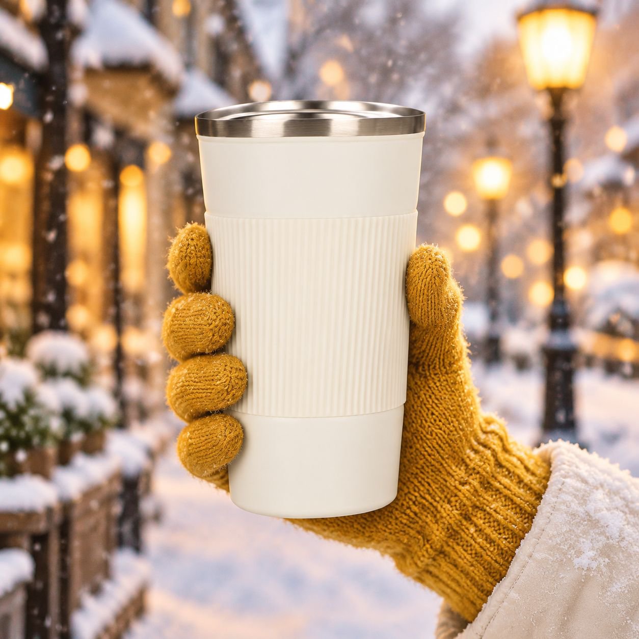 Sleek black JMY coffee cup with temperature sensor functionality