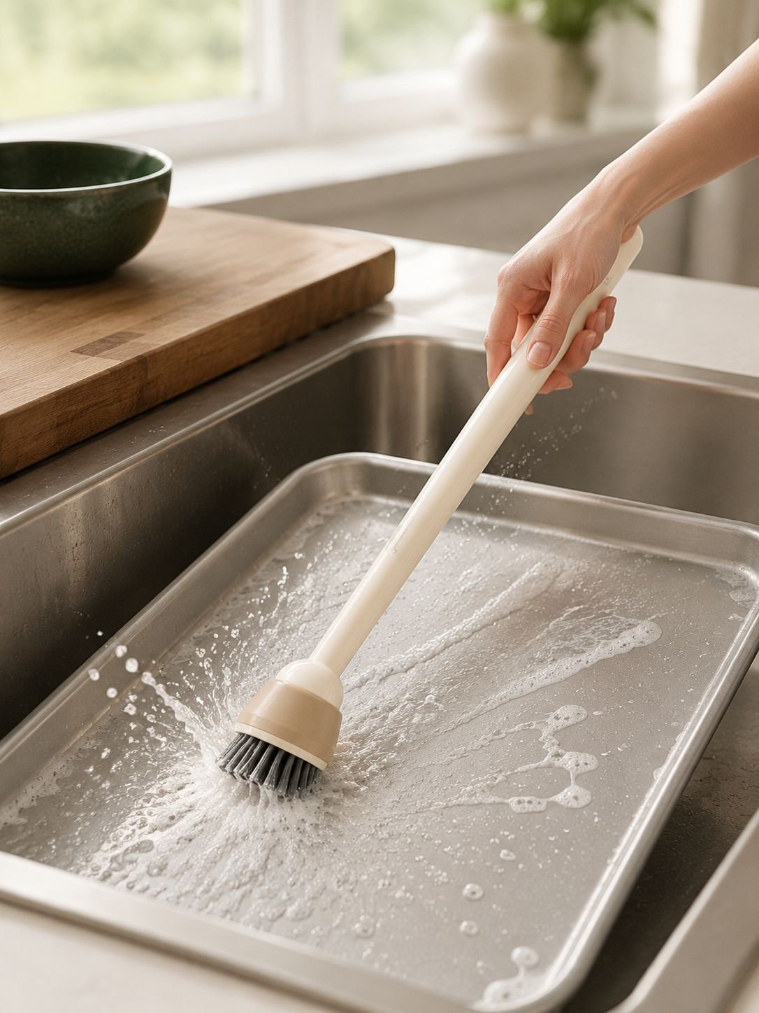 Durable kitchen brush with extended handle