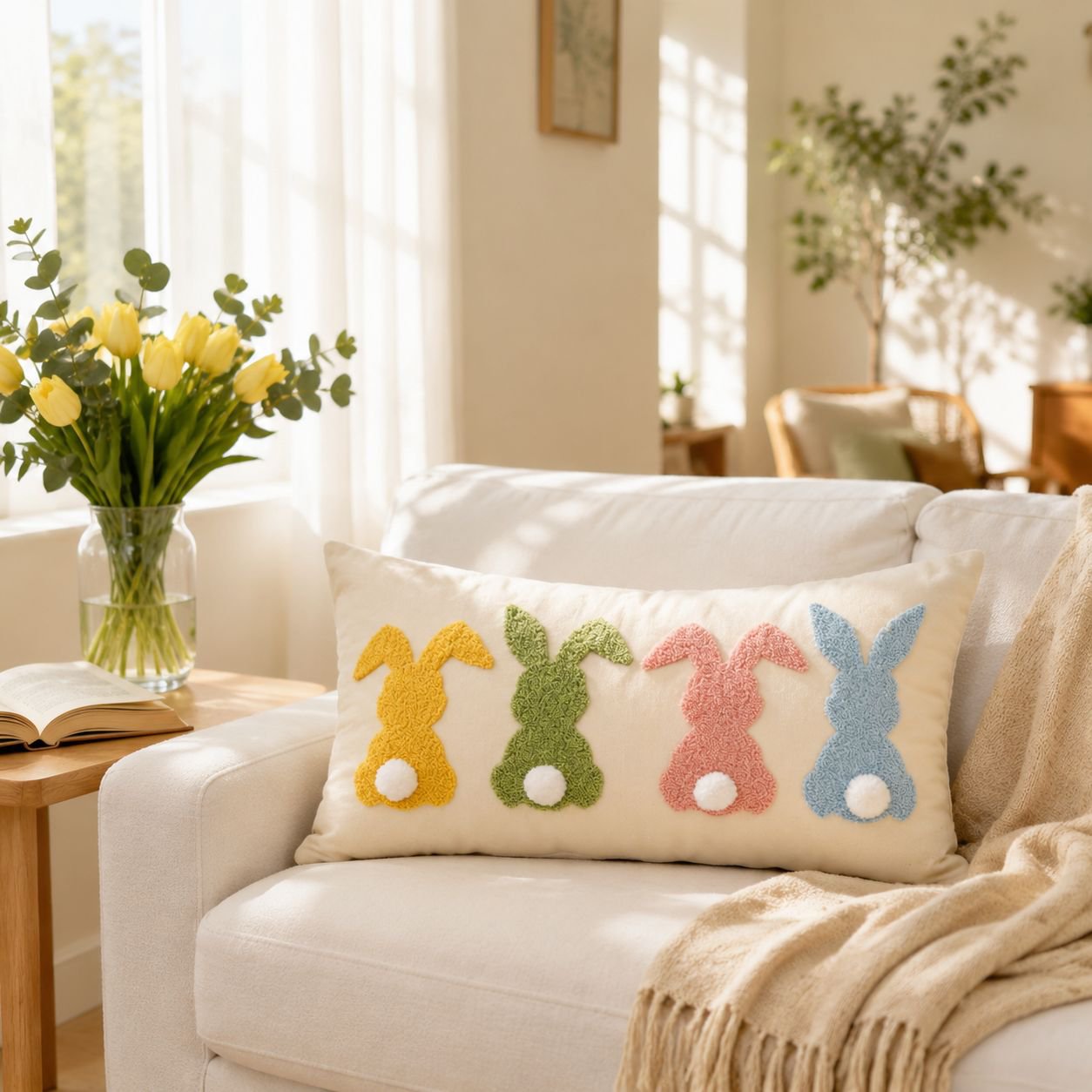 Easter Bunny Pillowcase Pillowcase Easter Home Decor Home Embroidery