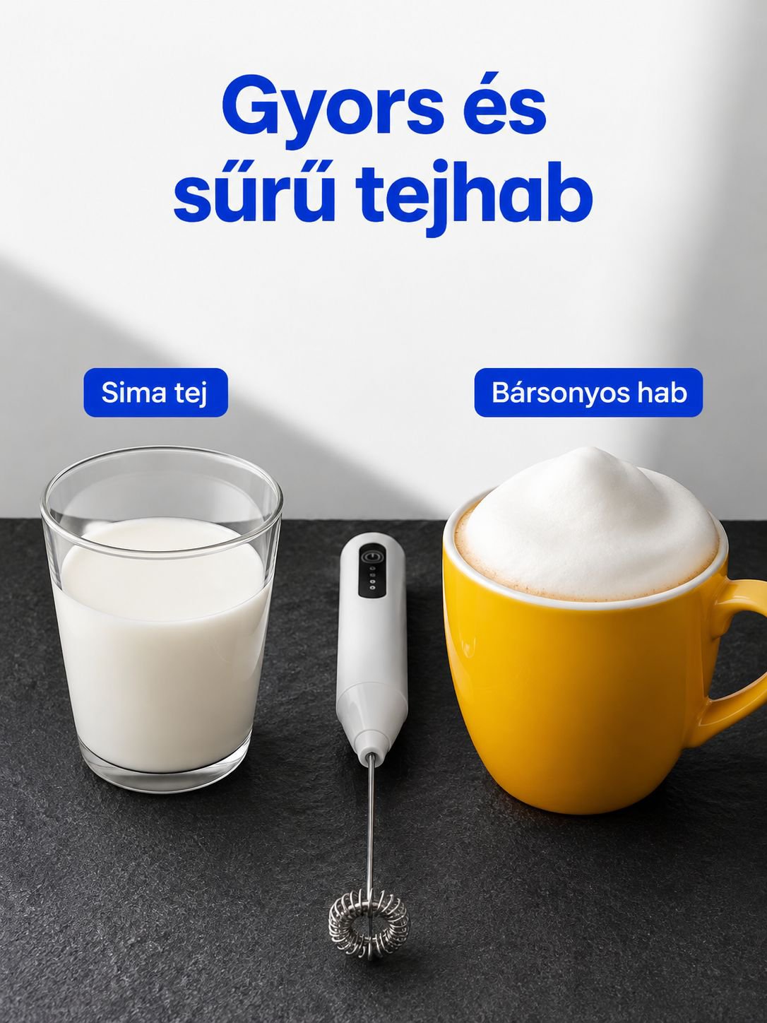 Modern dizájnú kézi tejhabosító közelről