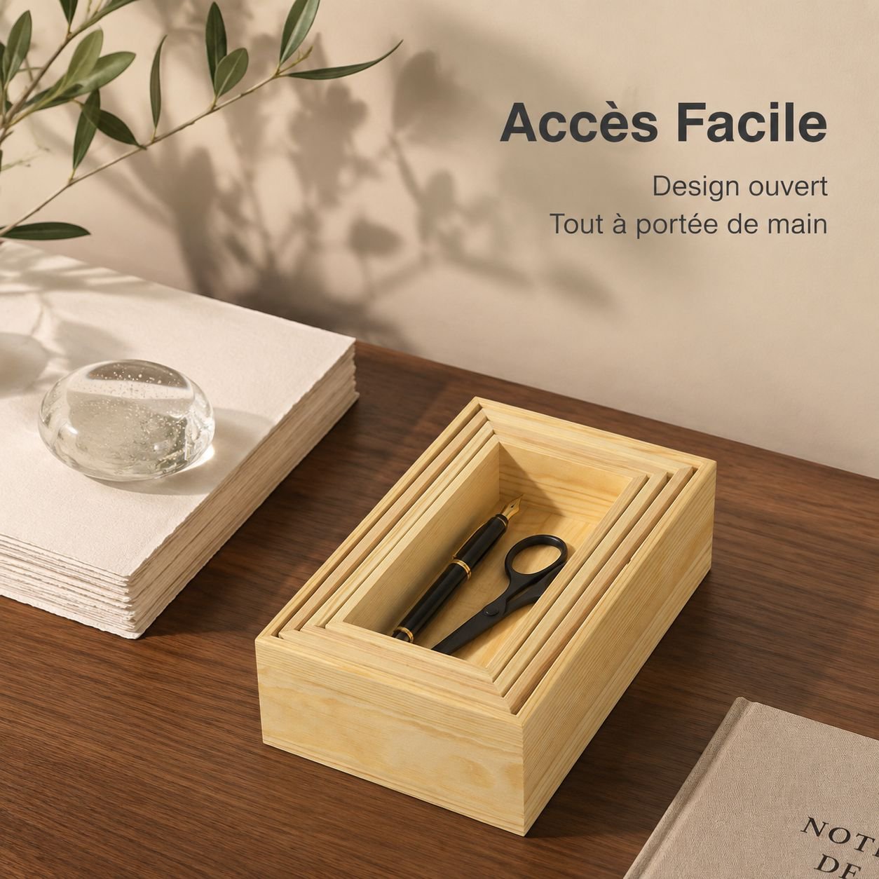 Boîte de rangement de bureau en bois
