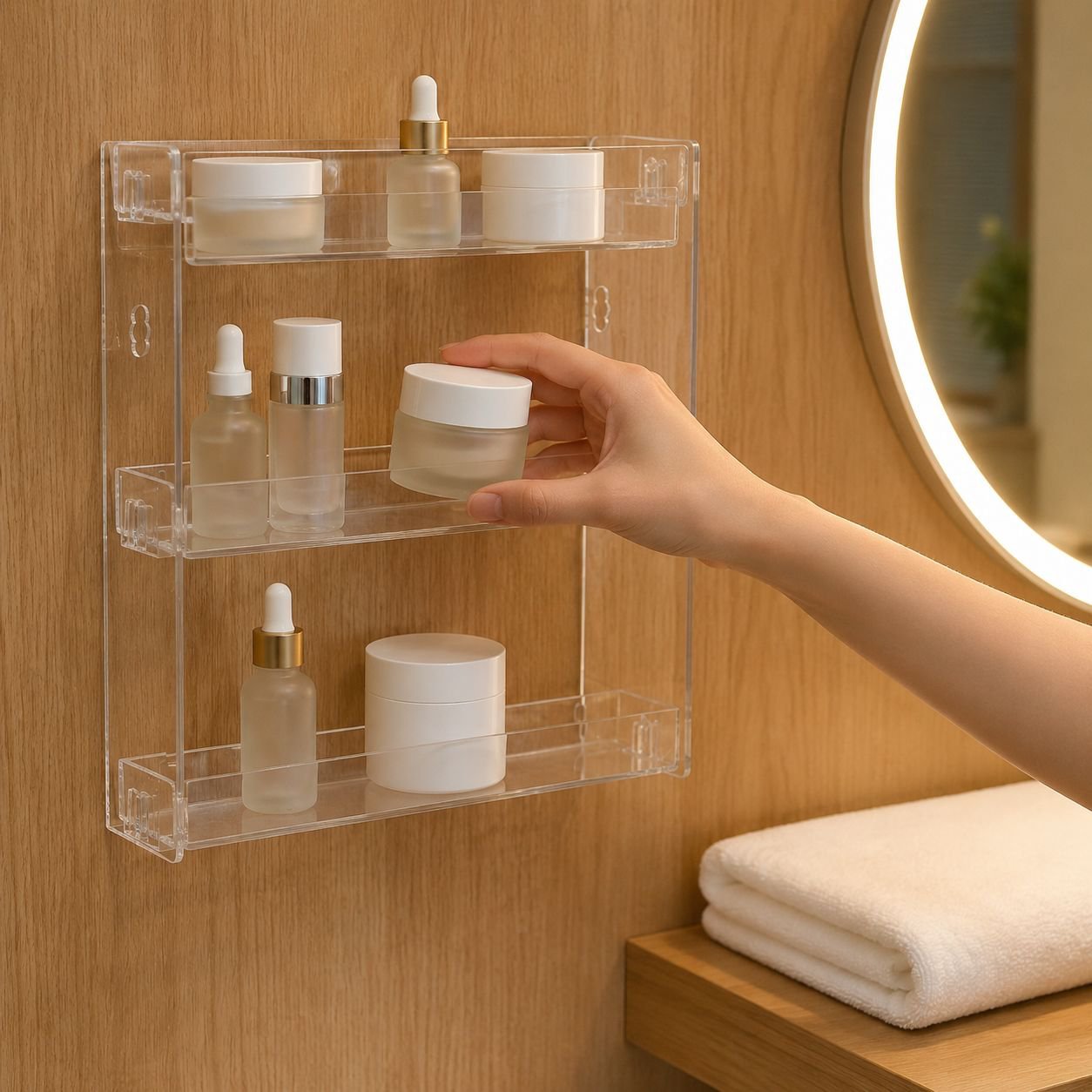 Punch-Free Acrylic Figurine Display and Storage Shelf for Bathroom