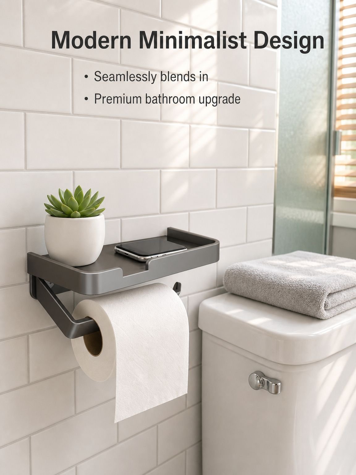 Bathroom tissue box, no-drill bathroom shelf, phone holder, toilet paper holder