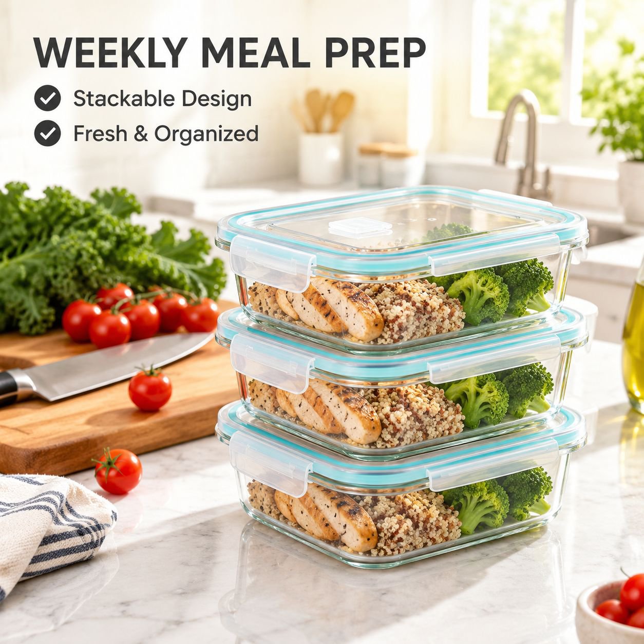 Microwave Safe Divided Glass Bento Lunch Box with Lid Food Storage Container