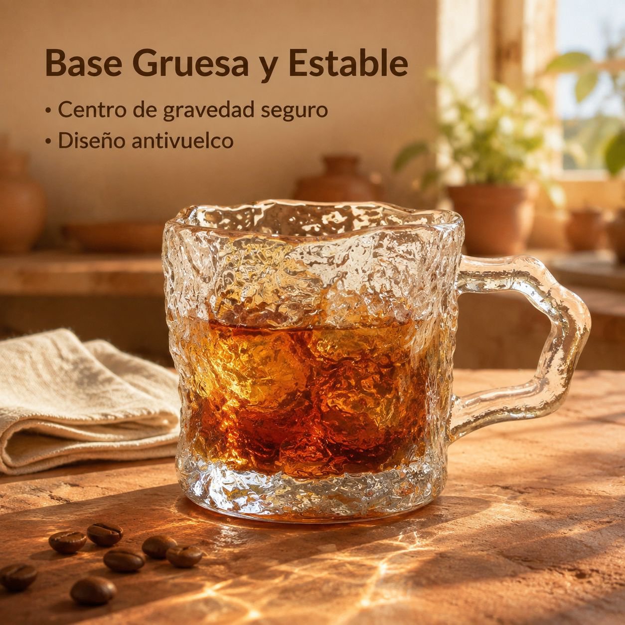 Taza de café de vidrio con asa