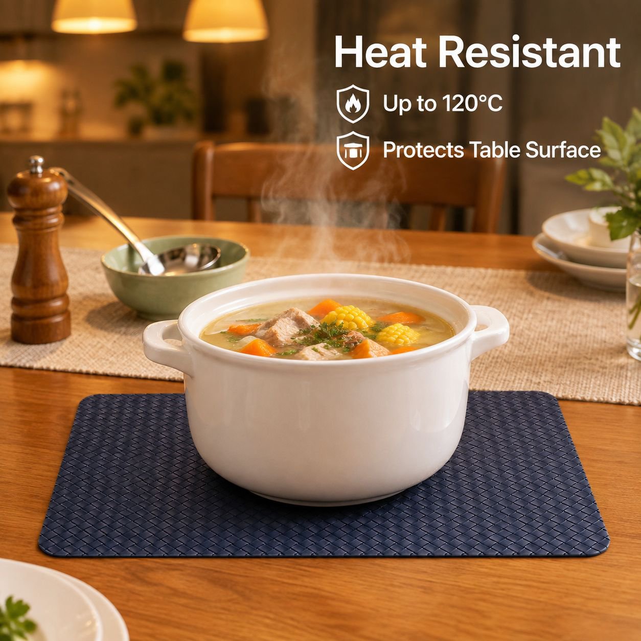 Square Double-Sided PU Leather Woven Placemat Heat Resistant Dining Table Mat for Home Hotel