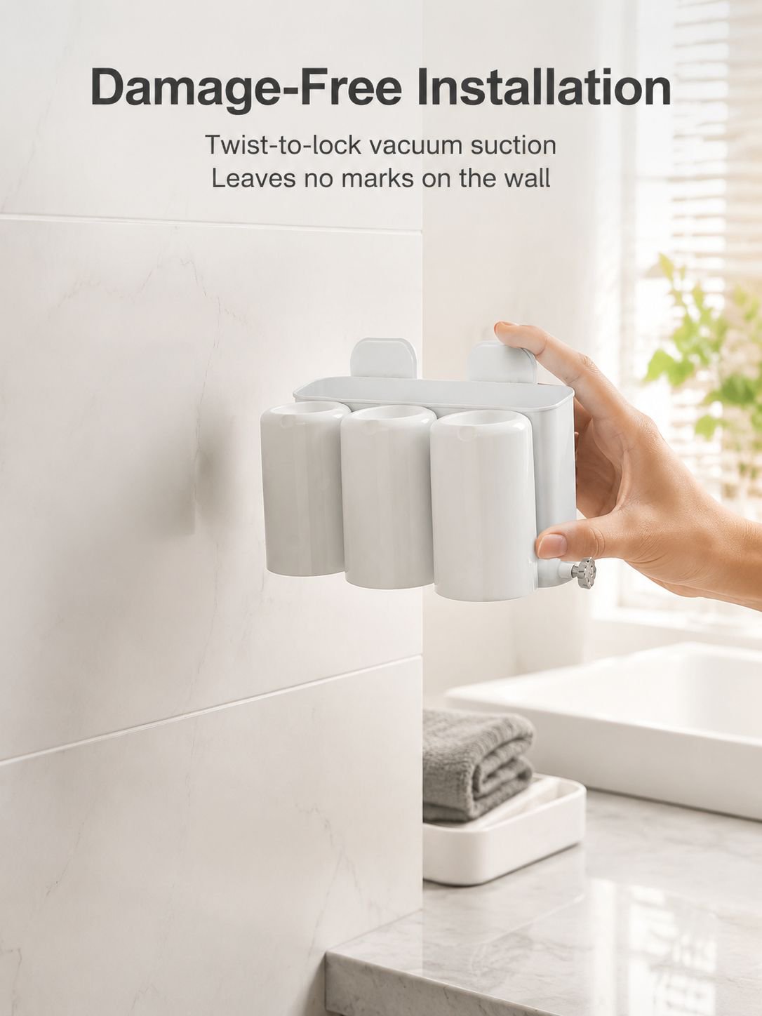 Waterproof and moisture-resistant suction toothbrush stand in a shower environment