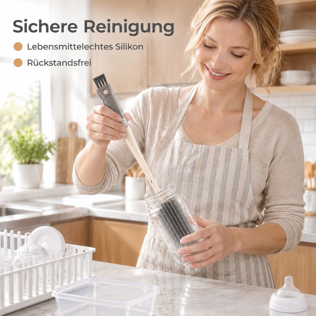 Silikonbürste mit langem Stiel für Becher und Babyflaschen