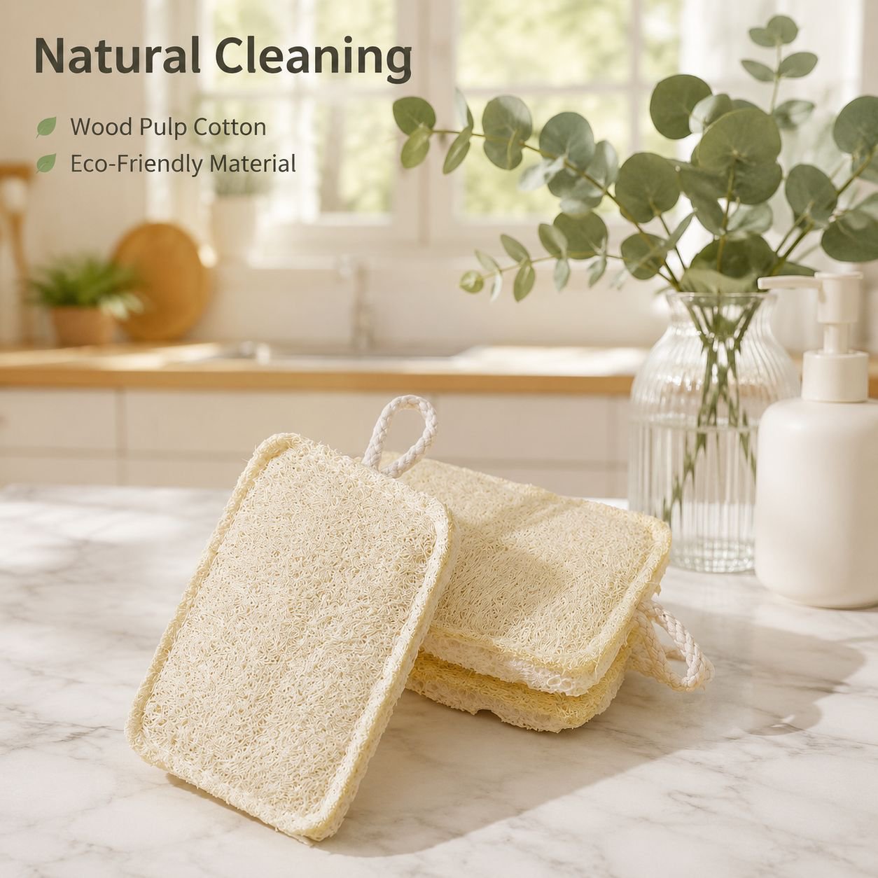 Natural wood pulp cotton sponge cleaning brush