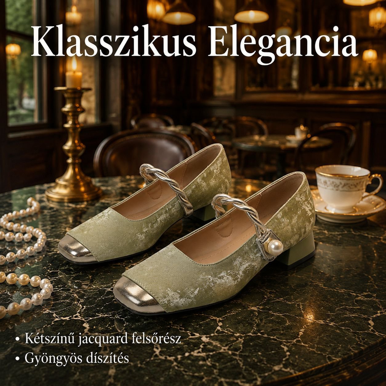 Vintage stílusú Mary Jane női cipő, vastag sarokkal, szoknyához, kis Chanel-hatás
