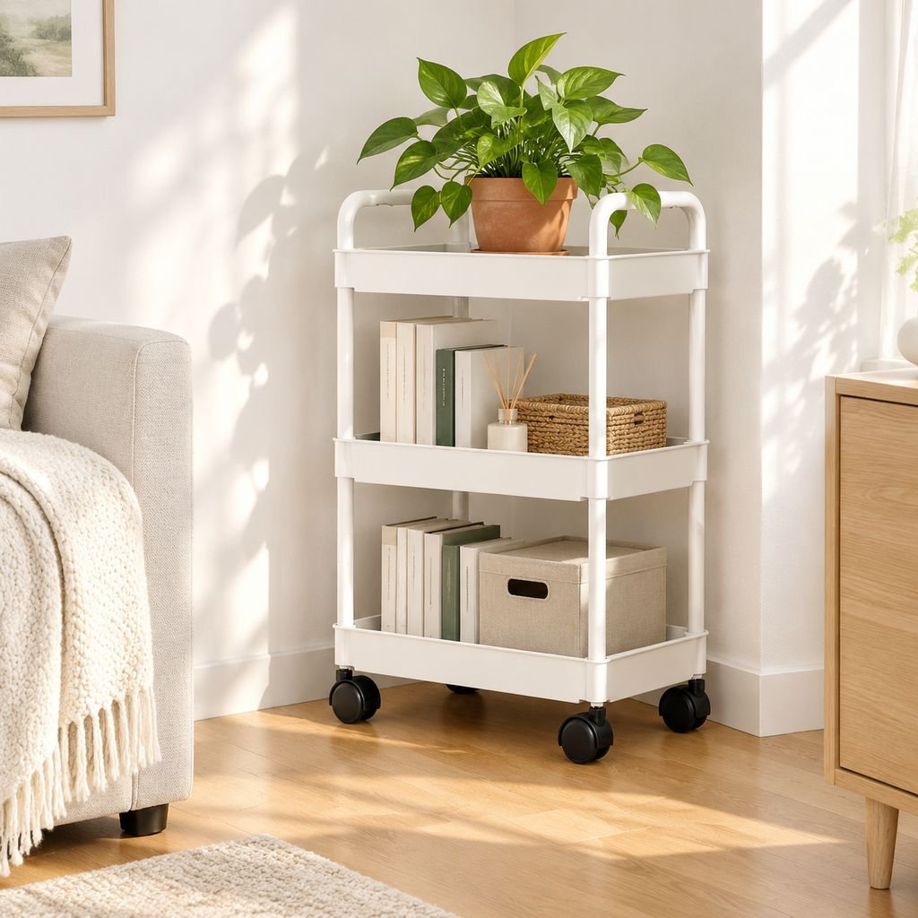 Space-saving household trolley with wheels