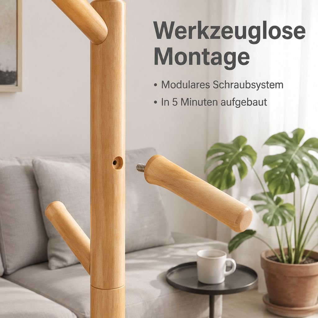 Freistehende Garderobe und Hutablage aus Massivholz