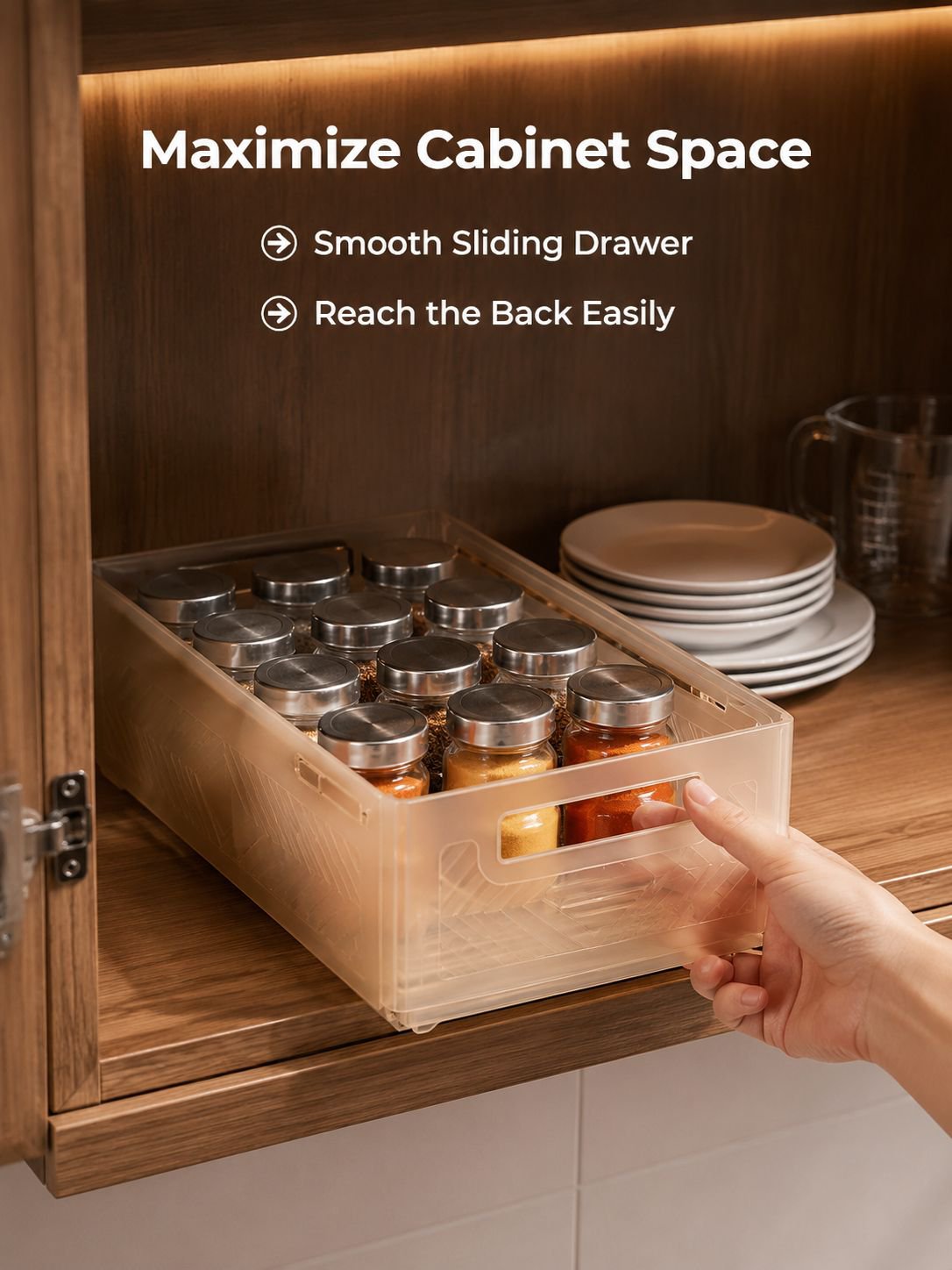 Cabinet storage box, drawer-style extendable desktop snack and sundry kitchen organizer, deep cabine
