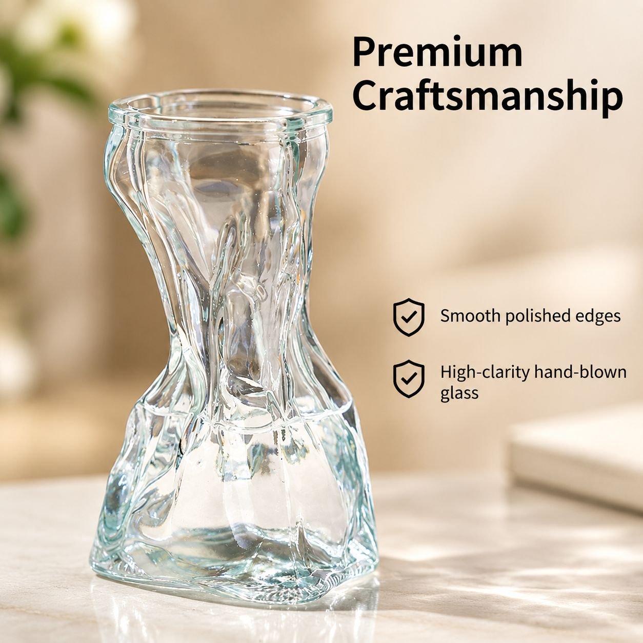 Creative Crystal Glass Vase Coin Bag Shape Flower Planter Indoor Decoration