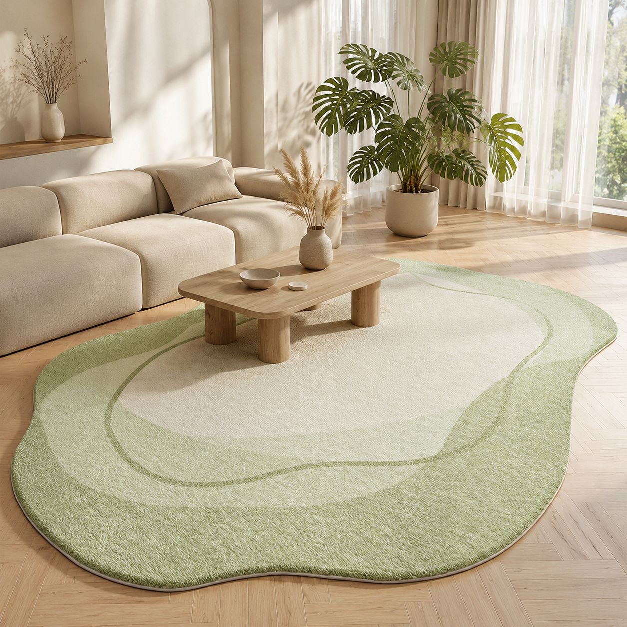 Alfombra de cachemira sencilla color crema para sala de estar/dormitorio, antideslizante y resistent
