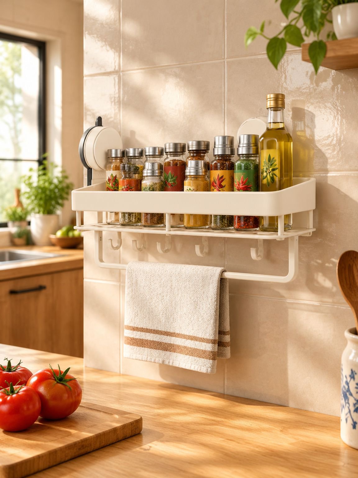 Estante de baño con ventosa estilo crema