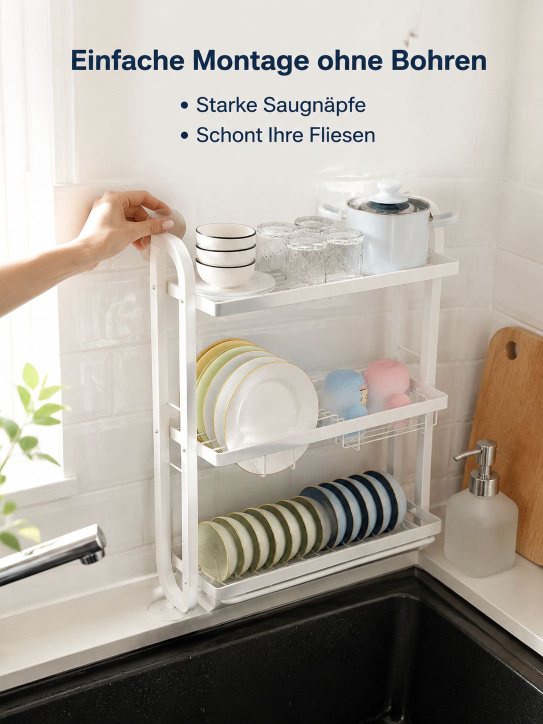 Küchen Organizer über der Spüle für Teller Schüsseln und Besteck