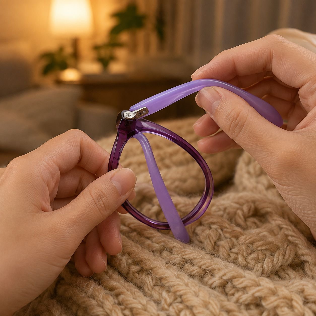Close-up of lightweight reading glasses frame