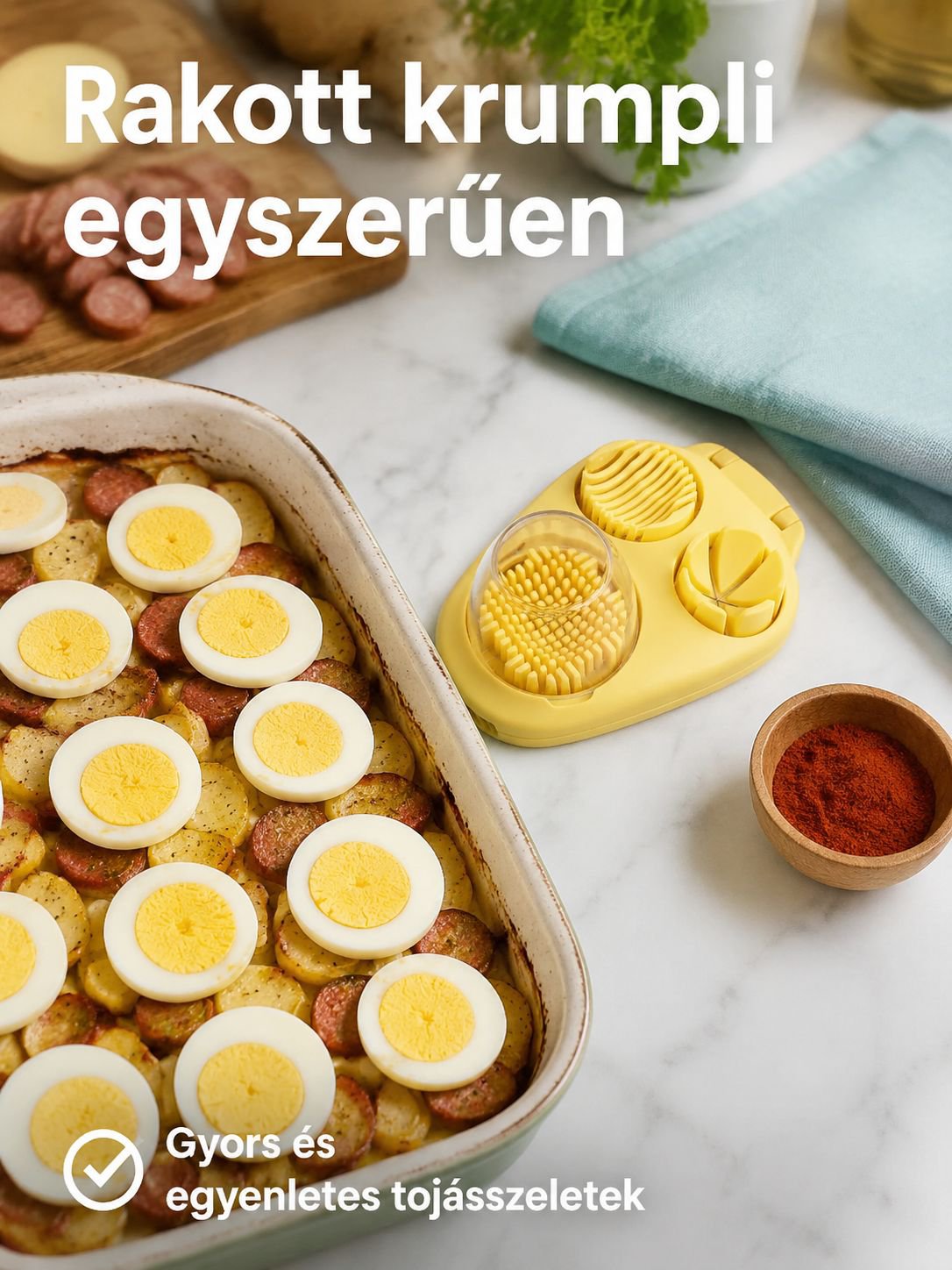 Könnyen tisztítható tojásszeletelő