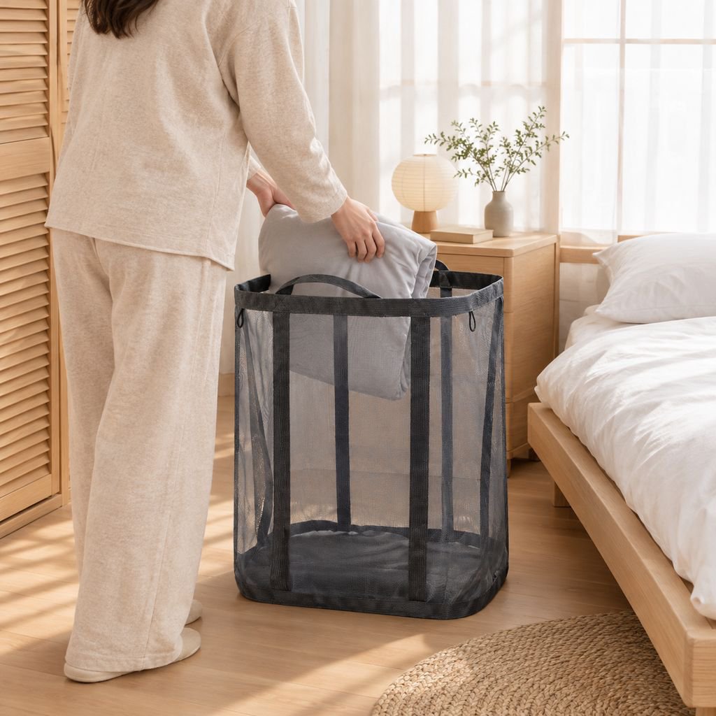 洗濯物の仕分けや一時保管に便利な家庭用洗濯かご