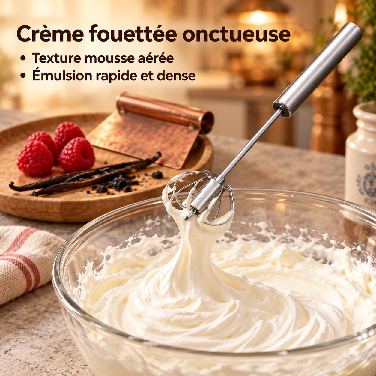 Fouet Semi-Automatique à Pression en Inox pour Crème et Pâtisserie Maison